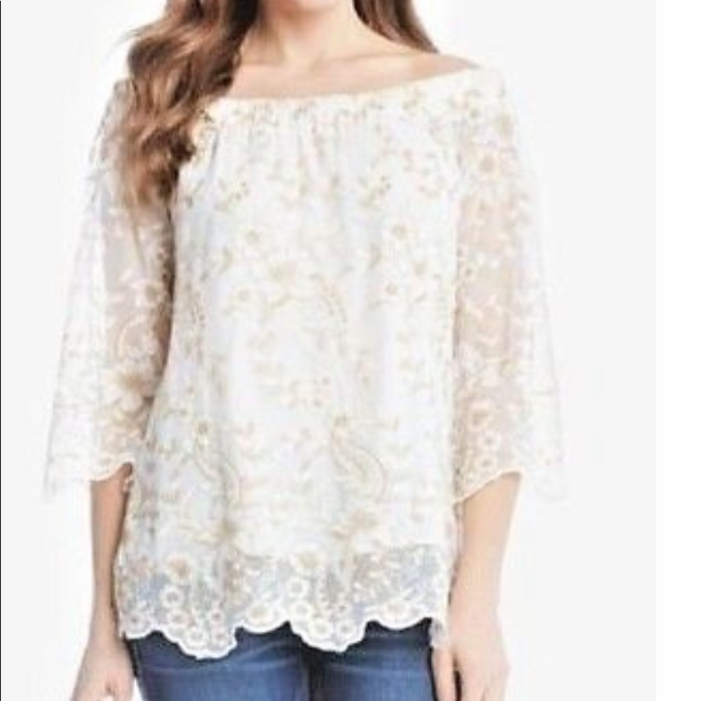 NWT Karen Kane beige with tan flowers blouse